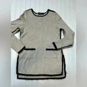 Nic+Zoe Rainy Day Womens Small Tunic Sweater Pockets Fuzzy Trim. 312